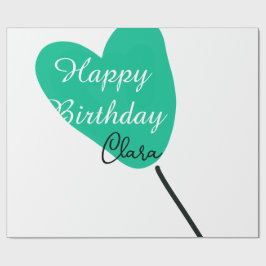 Papel De Presente Green heart happy birthday white black balloon kid