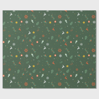 Papel De Presente Green Holiday Foliage, Reindeer, & Ornaments Paper