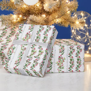 Papel De Presente Green Holly Sai e Red Berries Floral Garland
