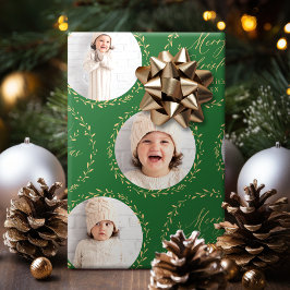 Papel De Presente Green Modern Script Merry Christmas Family 6 photo