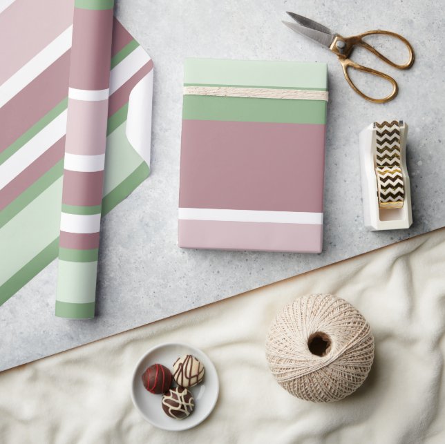 Papel De Presente Green, Rose and Pink Stripes (Artesanato)
