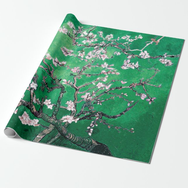 Papel De Presente Green Van Gogh Almond Blossoms (Desenrolado)