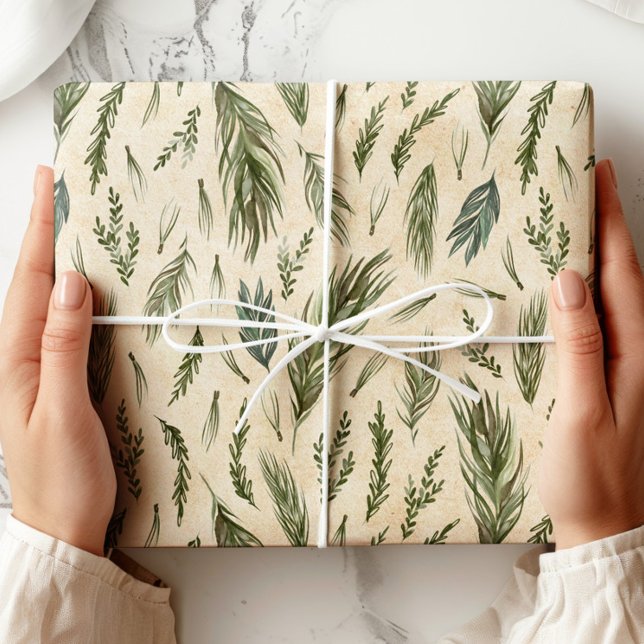 Papel De Presente Green Winter Foliage Kraft (Criador carregado)