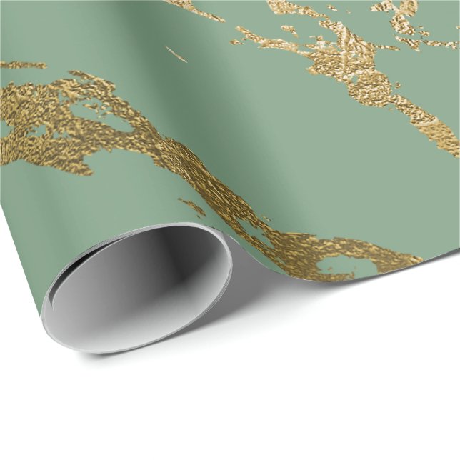 Papel De Presente Greenery Mint Sage Dourado Marble Shiny Glam (Ponta do rolo)