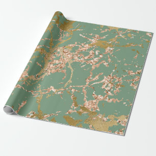 Papel De Presente Greenery Mint Sage Rosa Dourado Marble Stroke