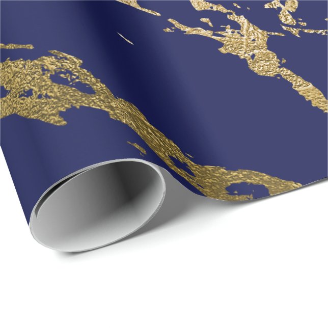 Papel De Presente Grelha brilhante de mármore azul Dourado de Marinh (Ponta do rolo)