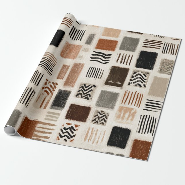 Papel De Presente Grelha de Abstrato de Boho Terrestre - Textura Des (Desenrolado)