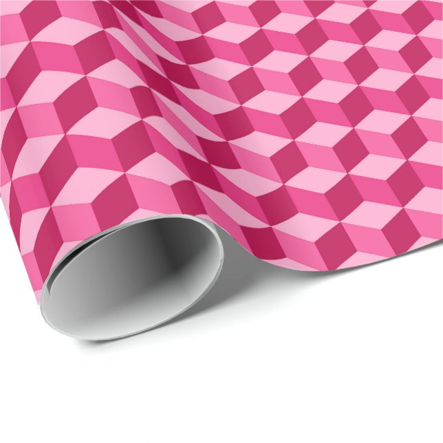 Papel De Presente Grelha de Diamantes Modernos, Fúcsia e Rosas claro (Ponta do rolo)