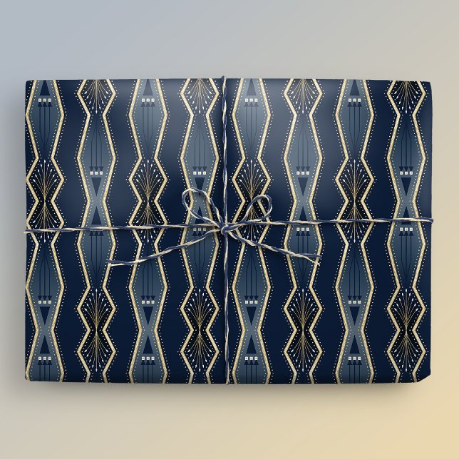 Papel De Presente Greve de Deco de Arte Elegante Azul e Dourada (Gift mockup)