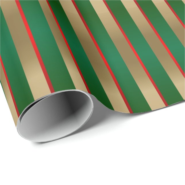 Papel De Presente Greve de Natal Verde, Vermelha e Dourada (Ponta do rolo)
