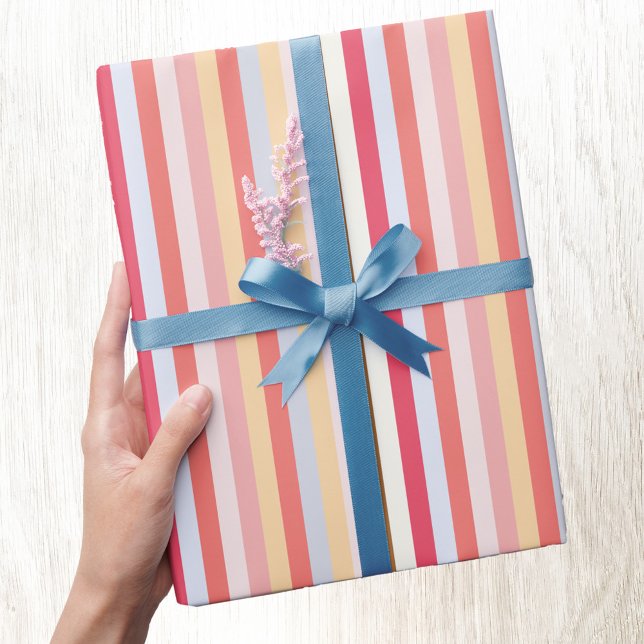 Papel De Presente Greve Moderna de Doces Pastel (Modern pastel candy stripe gift wrap paper roll)