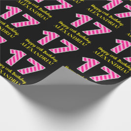 Papel De Presente Greve Rosa Divertida "17"; Feliz 17.º Aniversário;