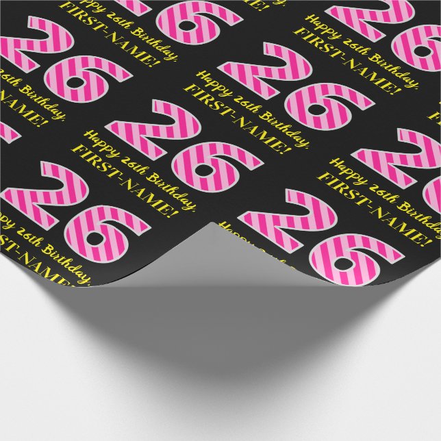 Papel De Presente Greve Rosa Divertida "26"; Feliz 26 de Aniversário (Ponta)