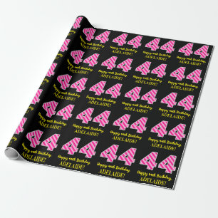 Papel De Presente Greve Rosa Divertida "44"; 44 Feliz Aniversário; N