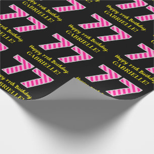 Papel De Presente Greve Rosa Divertida "77"; Feliz 77.º Aniversário;