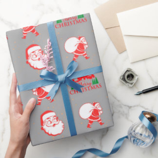 Papel De Presente grey vintage santa claus christmas wrapping paper