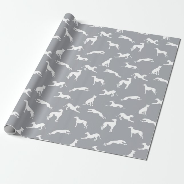 Papel De Presente Greyhound Silhouettes White na Cinza (Desenrolado)