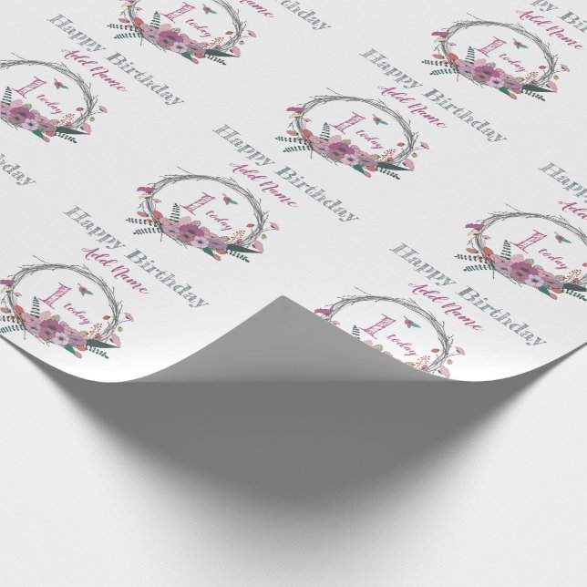 Papel De Presente Grinalda da flor do primeiro aniversario (Ponta)