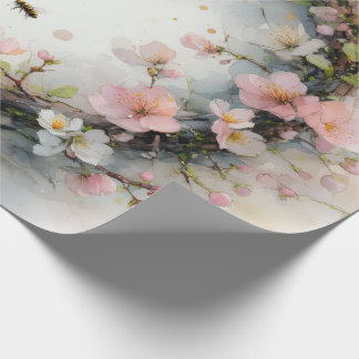 Papel De Presente Grinalda de Aquarela de Flor de Maçã