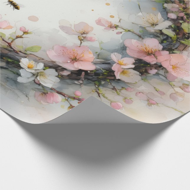 Papel De Presente Grinalda de Aquarela de Flor de Maçã (Ponta)
