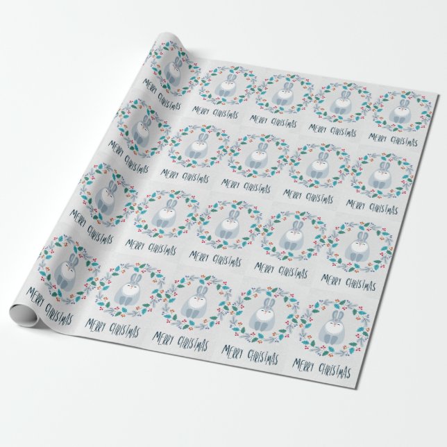 Papel De Presente Grinalda de Natal Coelho Feliz (Desenrolado)