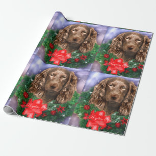 Papel De Presente Grinalda do Natal do Spaniel de Boykin