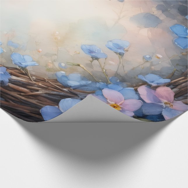 Papel De Presente Grinalda Floral Azul Aquarela (Ponta)