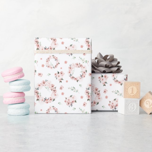 Papel De Presente Grinalda Floral Rosa Pastel (Chá de bebê)