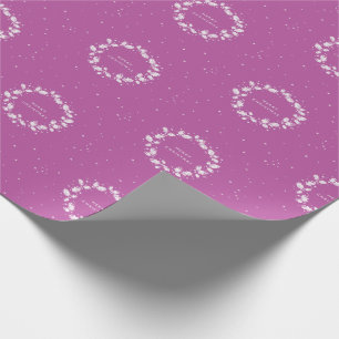 Papel De Presente Grinalda mínima do azevinho do Natal rosa