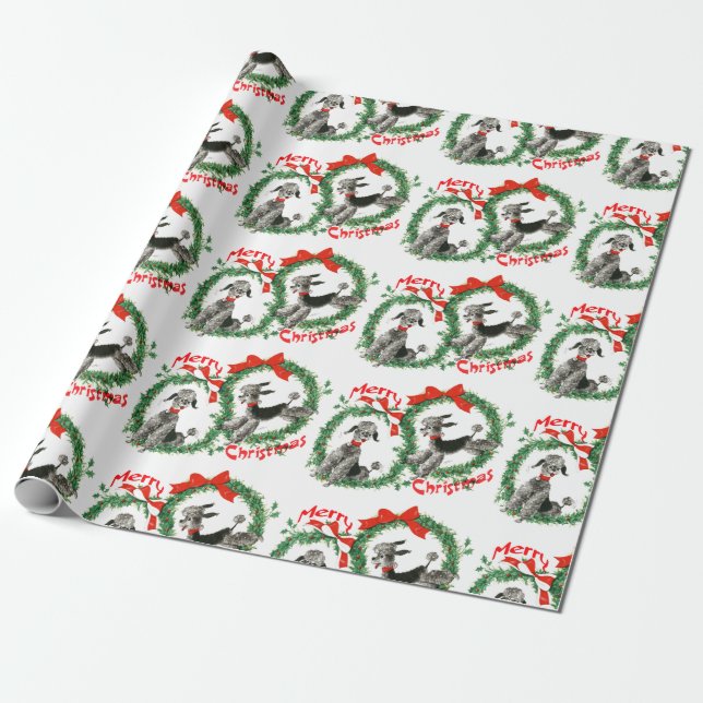 Papel De Presente Grinalda retro adorável das caniches do Natal (Desenrolado)