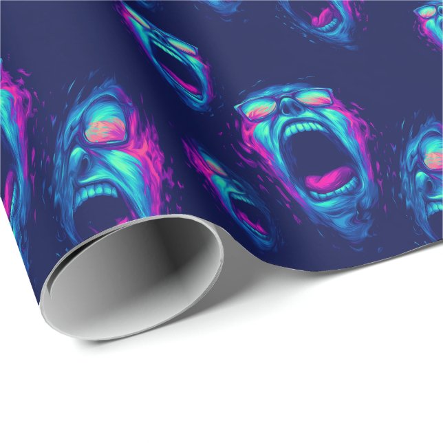 Papel De Presente Gritos de Desespero - Neon de Terror Trippy (Ponta do rolo)