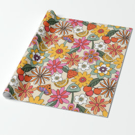 Papel De Presente Groovy 70's, Orange, Pink, & Green Floral