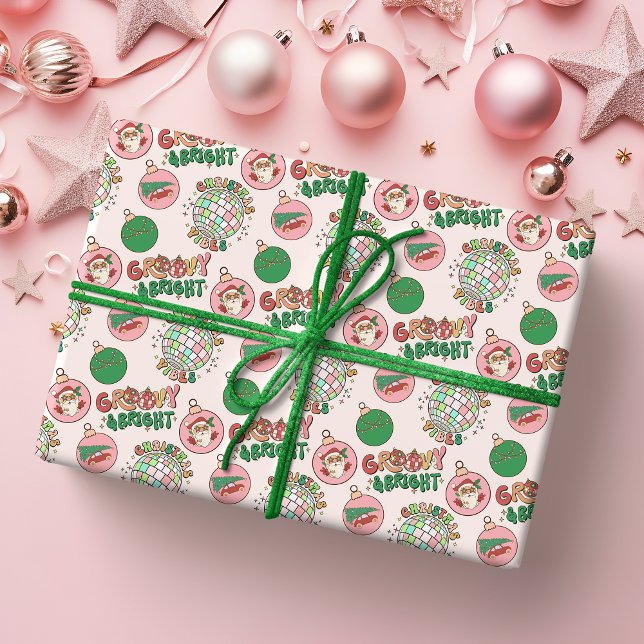 Papel De Presente Groovy and Bright Pink and Green Retro Holiday (Criador carregado)