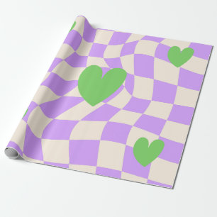 Papel De Presente Groovy Daisy Floral Xadrez, Y2K 90s Embrulho