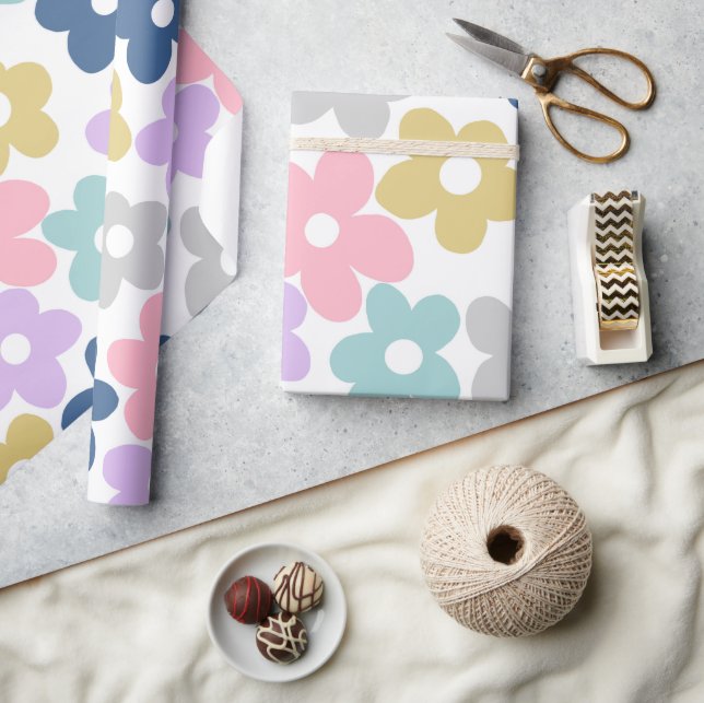 Papel De Presente Groovy Daisy Flowers Retro Boho Floral (Artesanato)