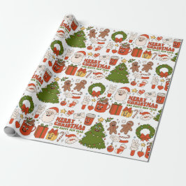 Papel De Presente Groovy Hippie Retro Feliz Papais noeis de Natal En