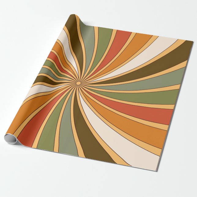 Papel De Presente Groovy Redemoinho Retro em Tons Terrosos Quentes (Desenrolado)