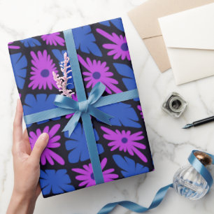 Papel De Presente Groovy Wavy Trippy 60s Flor Verifica Azul Cor-de-r