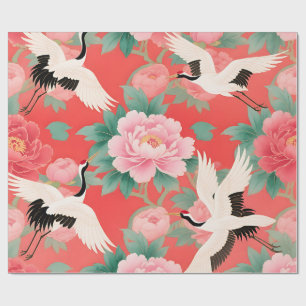 Papel De Presente Groses Japonesas Peônias Vermelhas Elegância Chine