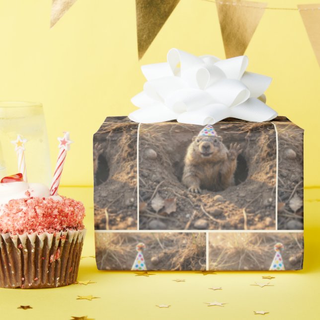 Papel De Presente Groundhog In a Birthday Party Hat (Festa de aniversário)