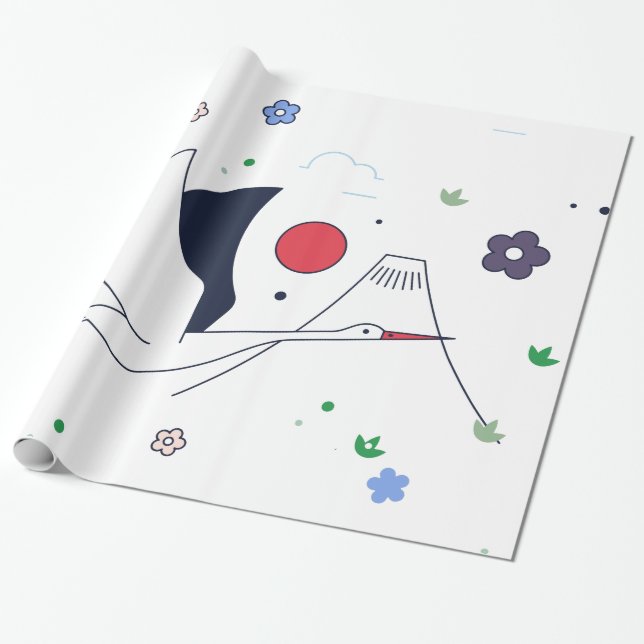 Papel De Presente Grua abstrata ilustração de pássaro (Desenrolado)