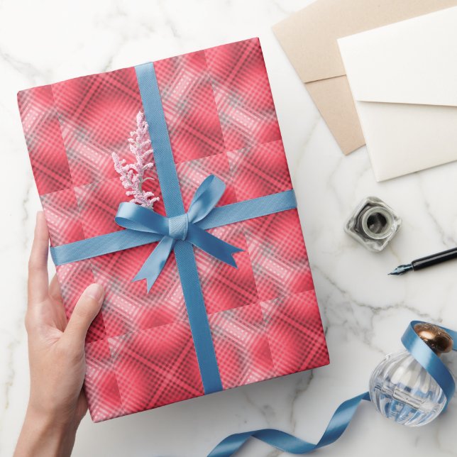 Papel De Presente Grunagem de xadrez vermelha e cinza (Presentear)