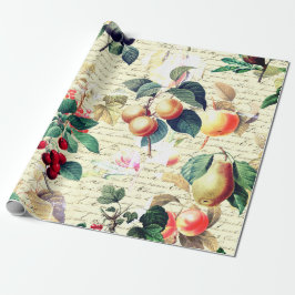 Papel De Presente Grunge Fruta de Vintagem Botânica com Script