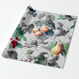 Papel De Presente Grunge Fruta de Vintagem Botânica com Script