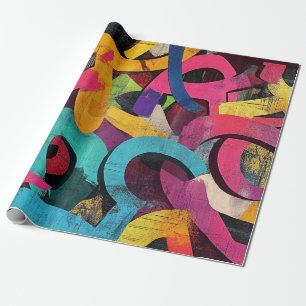 Papel De Presente Grunge Grafite Abstrato em Rosa Amarelo Azul