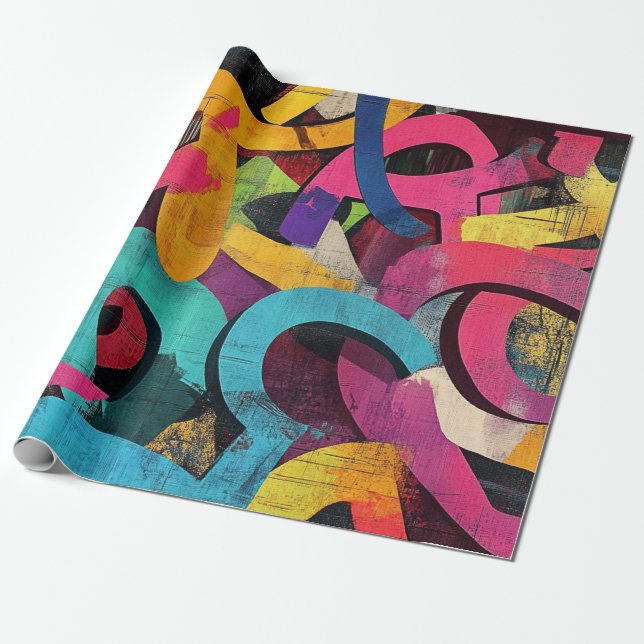 Papel De Presente Grunge Grafite Abstrato em Rosa Amarelo Azul (Desenrolado)
