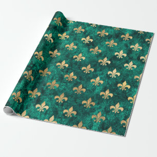 Papel De Presente Grunge Green Velvet Fleur De Lis Mardi Gras