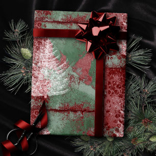 Papel De Presente Grunge Natal XM Vermelho Verde e Branco como Ár