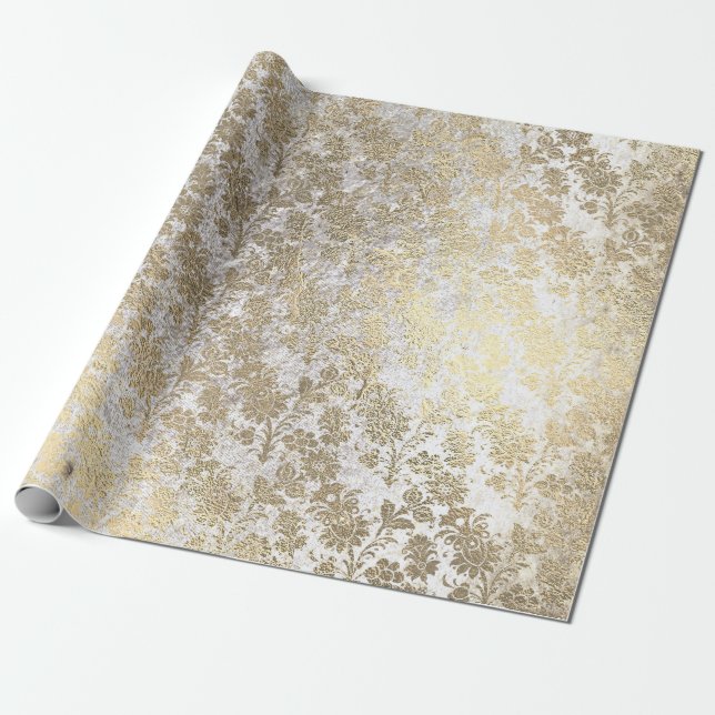 Papel De Presente Grungy Foxier Dourado Rosa Ivory Blush Floral (Desenrolado)