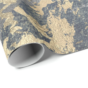 Papel De Presente Grungy Molten Silver Dourado Marble Shiny Metálico
